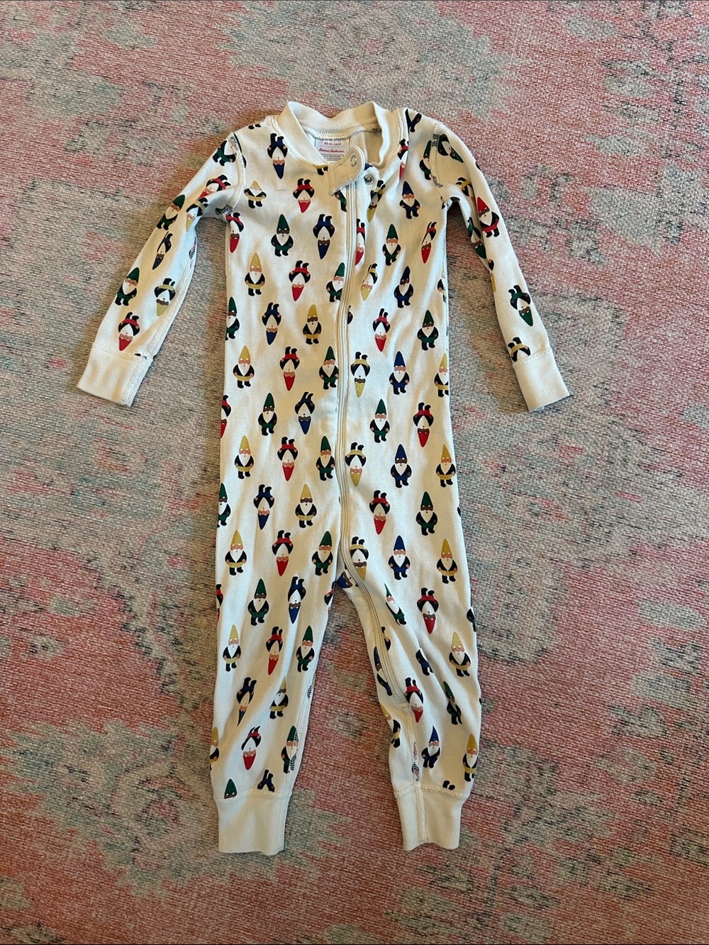 Hanna Andersson Cream Gnome Zip-Front Kids Footie with Multicolor